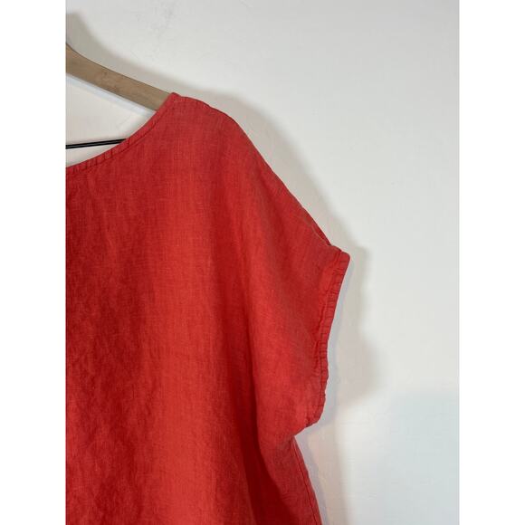 Bryn Walker lagenlook Bessie 100% Linen Orange Button down Oversized Top Size L - Picture 6 of 8